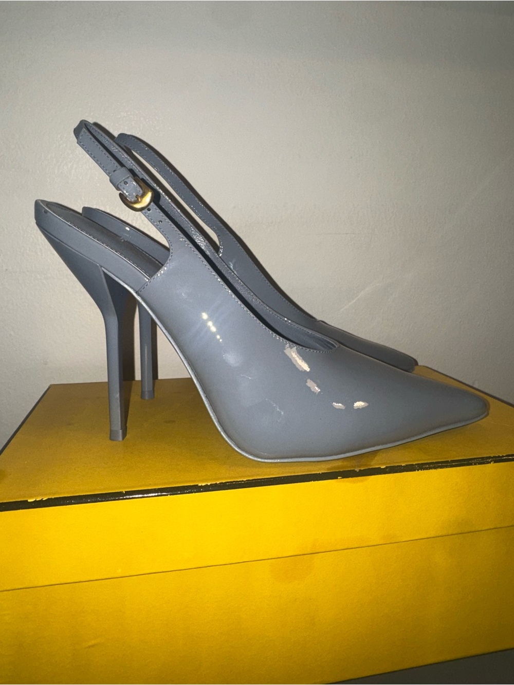 Larroude x Altuzarra Gray Patent Slingback Pointed-Toe Stiletto Pumps